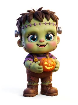 A Cute Chibi Character Celebrating Halloween By Holding a Pumpkin Illustration