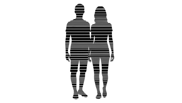 Barcode Couple Silhouette: Man and Woman Standing Together, Modern Identity Concept