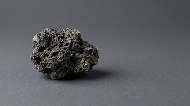 Pumice volcanic rock specimen isolated on a dark gray surface for geology study