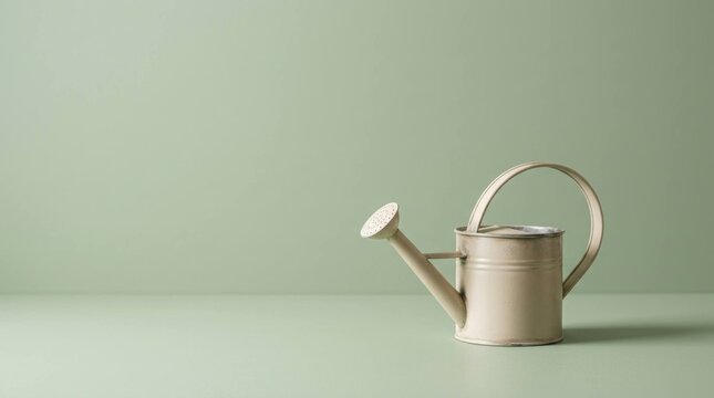 Minimalist Still Life Featuring a Watering Can on a Sage Green Surface