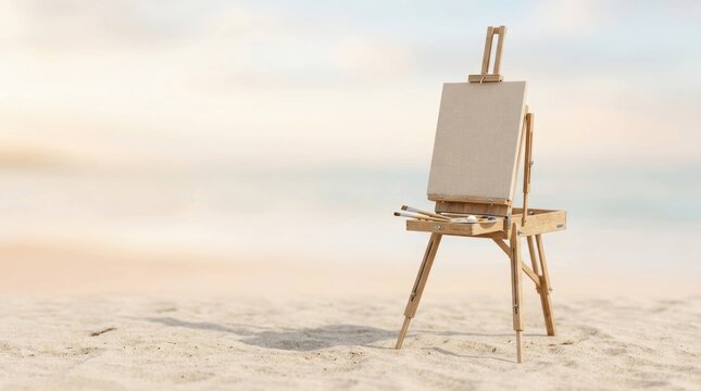 Wooden Easel with Blank Canvas on Beach Sunset Landscape Fine Art Photography
