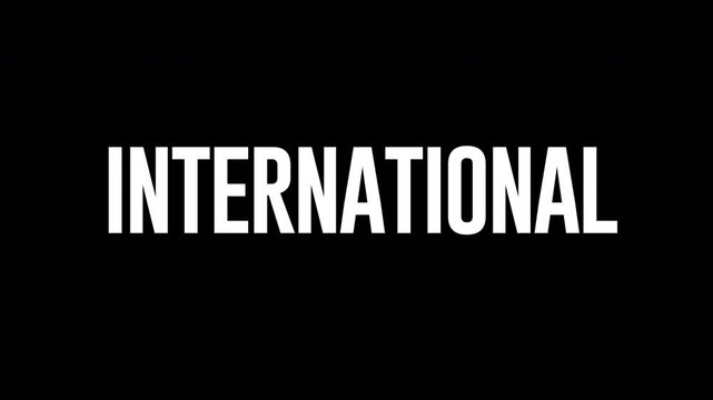 Creative international title animation loop video showing glowing neon lines tracing bold text characters with a smooth dolly out transition on a black background