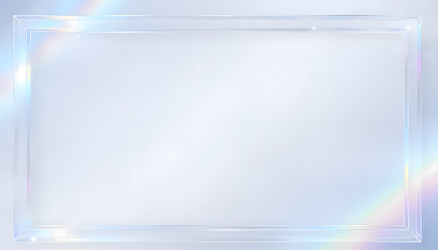 Double layered crystal glass rectangular border frame with diagonal rainbow prism light flare