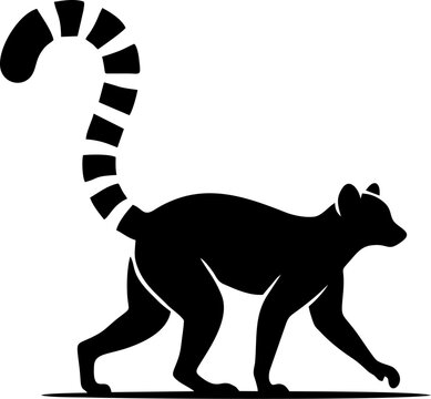 Minimalist Black Silhouette Vector Graphic of a Ring Tailed Lemur Walking Side View Isolated on White Background for Wildlife Branding Design