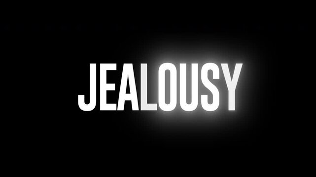 Jealousy text title reveal motion graphic collection of 3 unique variants featuring a dynamic glowing outline and clean lettering for modern drama overlays