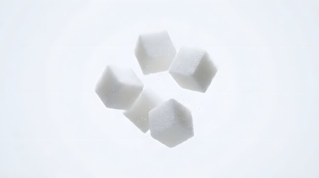Sugar cubes floating on white background