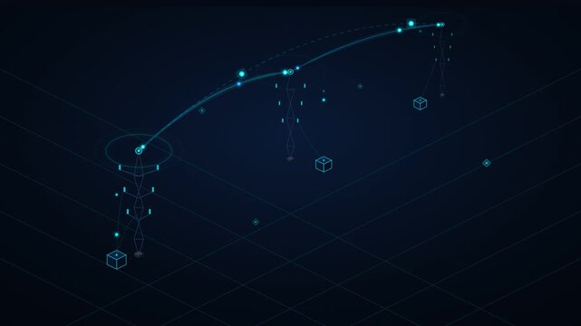 Futuristic digital network connecting data points in a dark space