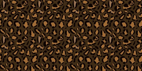 Dark espresso brown leopard animal spot pattern landscape backdrop. Wild feline skin fur texture for autumn fashion fabric and luxury packaging banners. © MDC