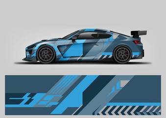 Fototapeta premium Modern urban car wrap design vector template with abstract geometric blocks in light blue and grey