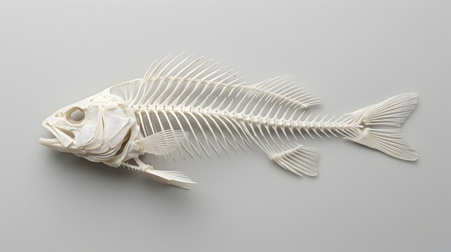 Fish skeleton anatomy on gray background