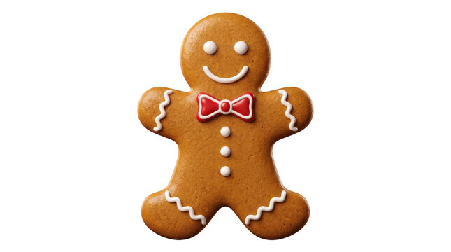 Cute gingerbread man cookie with a red bow tie for holiday