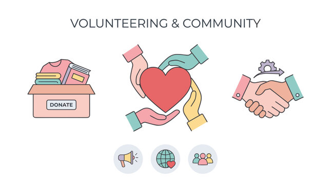 Volunteering and community icon set for charity