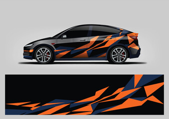 Modern vehicle car wrap design vector template with aggressive sharp racing graphics in orange and black © Lancar