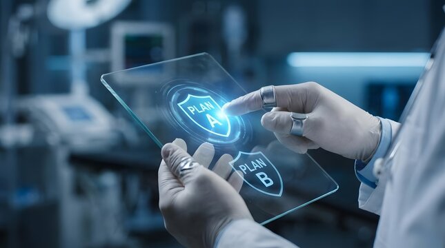 Doctor selecting strategic plan on digital interface