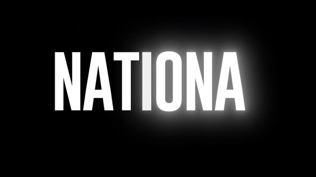 Sleek text animation template featuring a 3 set breakdown presenting the word national with an electric neon glow outline and bold typography for slo-mo intros