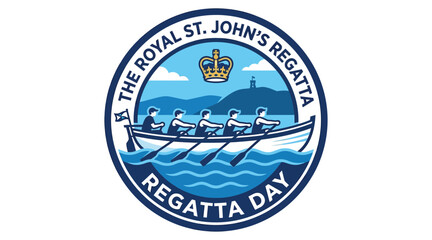 Rowing regatta emblem with a crew team crown and waves in a circular design © Ferdous_Studio1989
