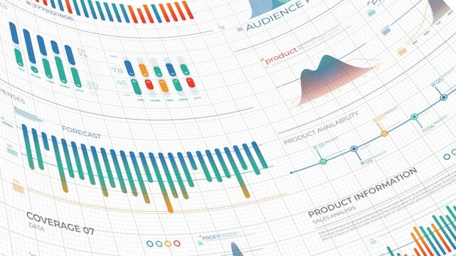 Animated infographics with various charts analyzing marketing information
