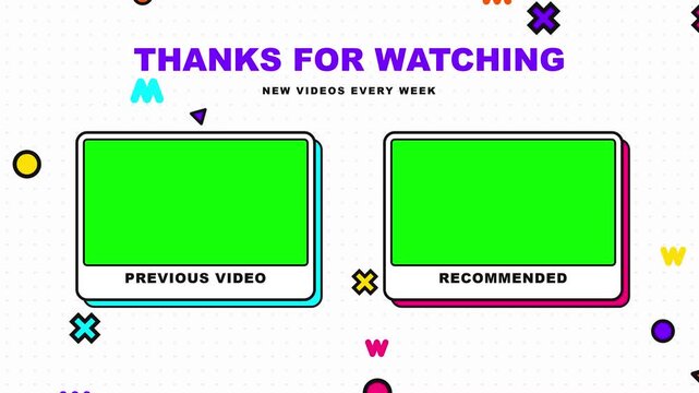 Memphis Art Geometric YouTube End Screen Outro Template Animation Green Screen Chroma Key Playful Shapes Thanks For Watching