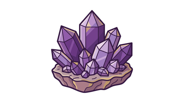Purple amethyst crystal cluster gemstone illustration.