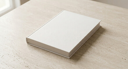 Fototapeta premium Blank White Hardcover Book Mockup on Natural Limestone Surface
