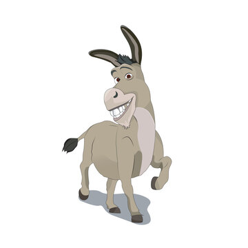 Vector illustration of a friendly cartoon donkey character with large ears, expressive eyes, and a cheerful smile, isolated on a transparent background for easy editing and design use