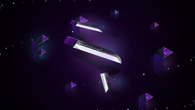 Cybernetic Damascus Steel Santoku Knife Floating Circuit Blocks Abstract Isometric Background 4K