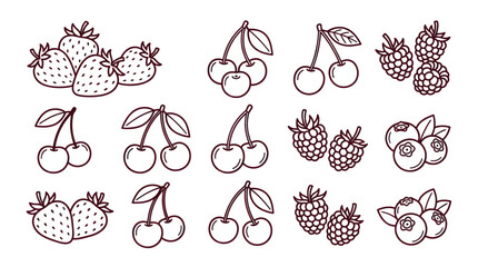 Assorted berry and cherry fruit line art icons © quote