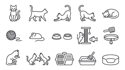 Cute cat and kitten pet care line icons. © quote