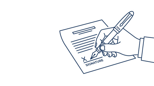 Minimalist Line Art Illustration of Hand Signing a Document