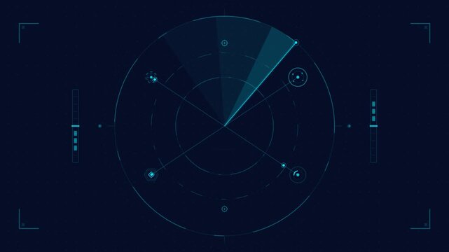 Digital radar screen scanning for targets on blue interface