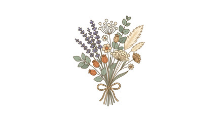 Wildflower bouquet with lavender and eucalyptus stems. © kmt