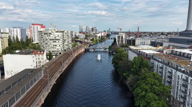 Berlin Cityscape River Spree Jannowitzbr&uuml;cke Berliner Fernsehturm TV Tower U Bahn S Bahn Railway Bridge Urban Skyline Public Transit Germany European Capital Architecture Travel Destination