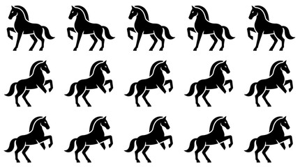Fototapeta premium Stylized Black Horse Silhouettes Pattern on White Background