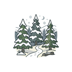 Obraz premium Winter Forest Scene with Snow-Covered Pine Trees and Winding Path