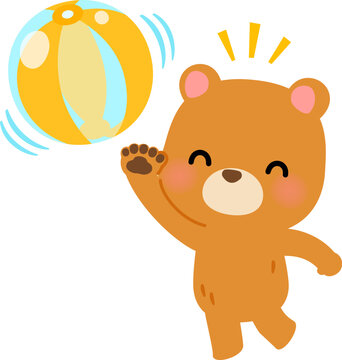 ビーチボールで遊ぶクマのキャラクター