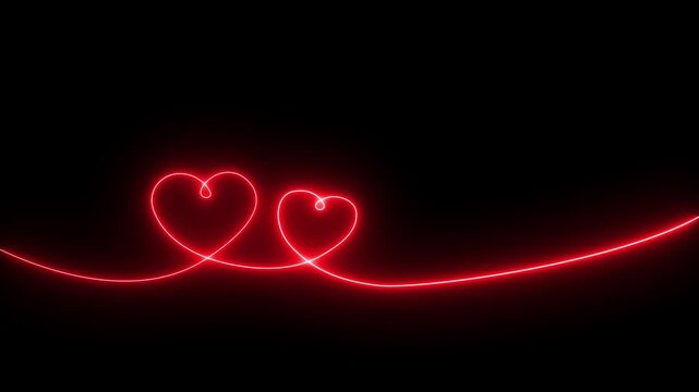 valentines day love animation background, february 14 love and romance abstract animation, Two love hearts. Valentine's Day indicate. Love One line drawing concept. love card neon glowing 