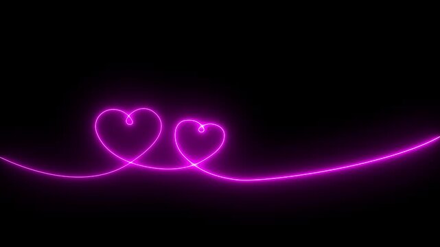 valentines day love animation background, february 14 love and romance abstract animation, Two love hearts. Valentine's Day indicate. Love One line drawing concept. love card neon glowing  passion, 