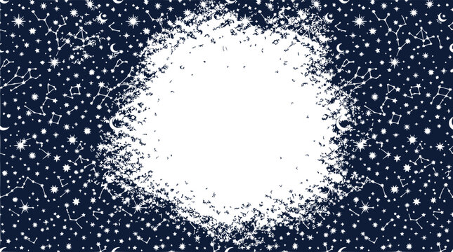 Celestial Constellations and Stars on Dark Blue Background with Copy Space