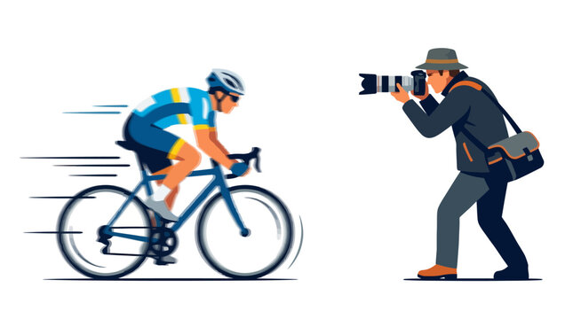 Professional Photographer Capturing A Competitive Road Cyclist Illustration