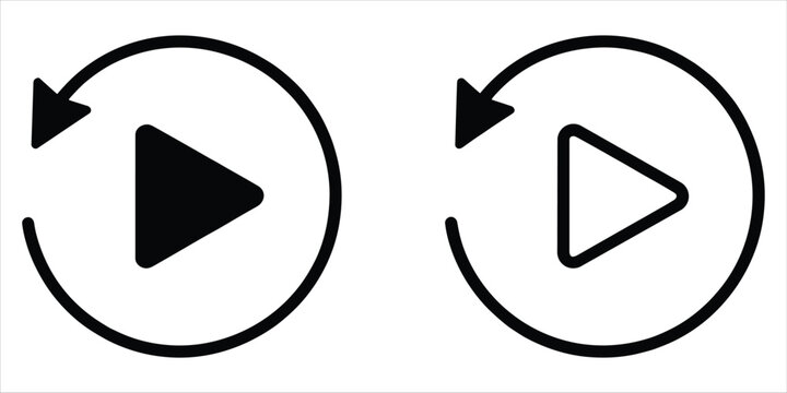 Play button icons with circular arrow repeat symbol on white background Keywords: play button, replay icon, circular arrow
