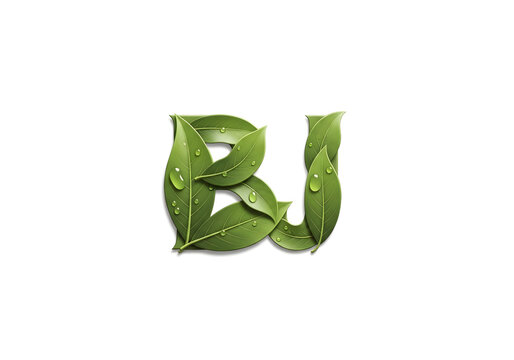 green ampersand symbol made of fresh mint leaves on white background
