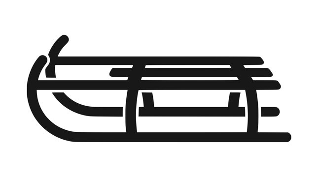 Classic wooden sled line art icon on black.