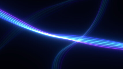 Fototapeta premium Modern blue wavy light lines on a dark background, with vivid glowing color and flowing organic shapes, great for futuristic and creative design projects.