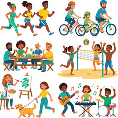 Fototapeta premium Diverse children enjoying outdoor activities and hobbies
