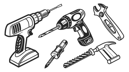 Assorted handheld power tools and measuring equipment set with construction © bali