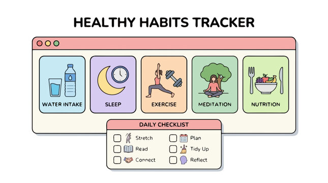 Healthy habits tracker dashboard with daily checklist and wellness goals