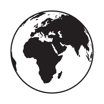 Earth globe silhouette against a white background black and white illustration
