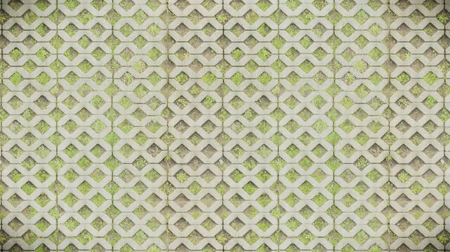 Abstract grey paver and green grass infinite loop pattern background.
