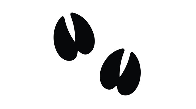 Two simple black hoof prints are clearly depicted on a plain white background, signifying animal movement.