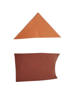 Orange triangle and dark red rectangle paper shapes isolated on transparent background